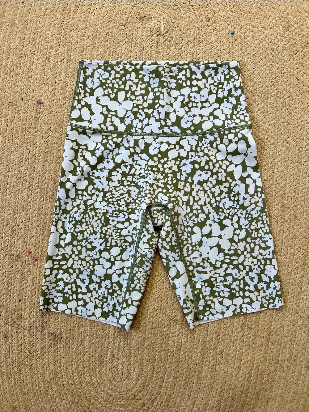 Offline by Aerie Olive Green and White Printed High-Waist Bike Shorts